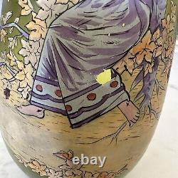 0-07 Art Glass Enamel Paint Vase- Antique Greek Goddess Wine Frosted Emerald