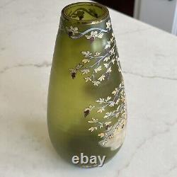 0-07 Art Glass Enamel Paint Vase- Antique Greek Goddess Wine Frosted Emerald