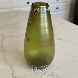 0-07 Art Glass Enamel Paint Vase- Antique Greek Goddess Wine Frosted Emerald