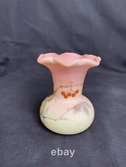 #1 Thomas Webb & Sons Hand Painted Victorian Queens Burmese Ware Cabinet Vase