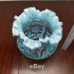 1 Vintage Fenton Daisy & Fern Blue Opalescent Ruffles Glass Lamp Globe Shade EUC