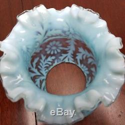 1 Vintage Fenton Daisy & Fern Blue Opalescent Ruffles Glass Lamp Globe Shade EUC