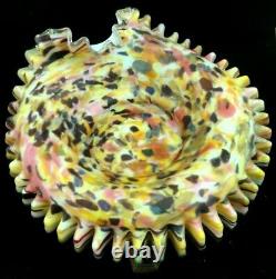 10 Antique Bohemian Victorian Harrach Satin Splatter Art Glass Bowl Flared Rim