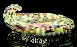 10 Antique Bohemian Victorian Harrach Satin Splatter Art Glass Bowl Flared Rim