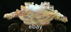 10 Antique Bohemian Victorian Harrach Satin Splatter Art Glass Bowl Flared Rim