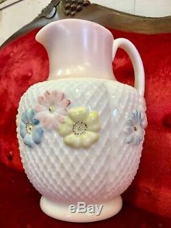 100 + Yr Old Consolidated Lamp & Glass Co Rare Cosmos Daisy Water Pitcher Jug