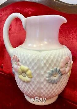100 + Yr Old Consolidated Lamp & Glass Co Rare Cosmos Daisy Water Pitcher Jug