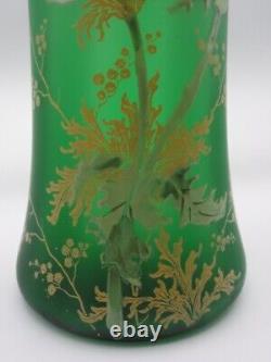 11 French Legras Green Pink POPPY Hand Painted Enamel Art Nouveau Glass Vase