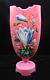 12 Harrach Pink Victorian Bohemian Hand Painted Enamel Crocus Art Glass Vase