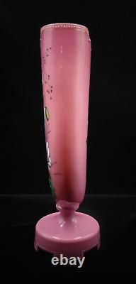 12 Harrach Pink Victorian Bohemian Hand Painted Enamel CROCUS Art Glass Vase