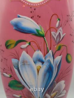 12 Harrach Pink Victorian Bohemian Hand Painted Enamel CROCUS Art Glass Vase