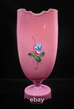 12 Harrach Pink Victorian Bohemian Hand Painted Enamel CROCUS Art Glass Vase