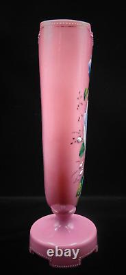 12 Harrach Pink Victorian Bohemian Hand Painted Enamel CROCUS Art Glass Vase