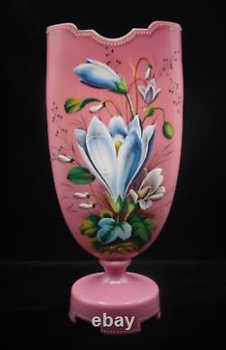 12 Harrach Pink Victorian Bohemian Hand Painted Enamel CROCUS Art Glass Vase