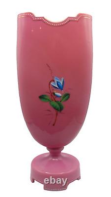 12 Harrach Pink Victorian Bohemian Hand Painted Enamel CROCUS Art Glass Vase