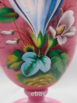 12 Harrach Pink Victorian Bohemian Hand Painted Enamel CROCUS Art Glass Vase