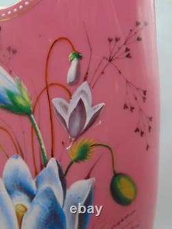 12 Harrach Pink Victorian Bohemian Hand Painted Enamel CROCUS Art Glass Vase