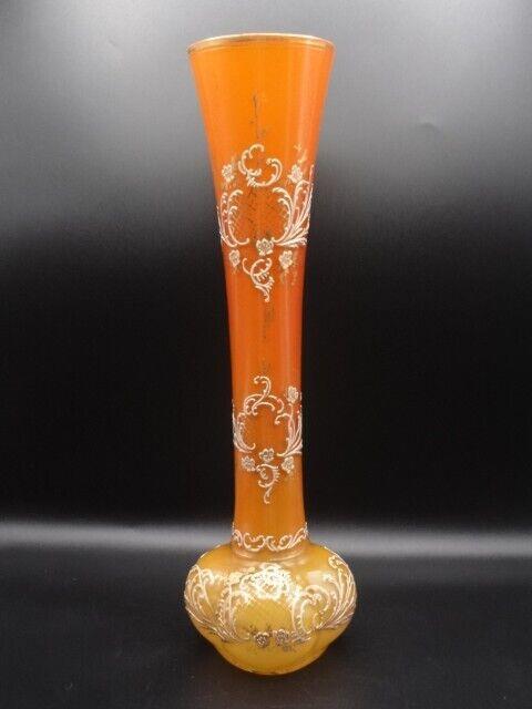 12 Victorian Loetz Dek I/4 Anomaly Orange To Yellow Hand Painted Art Glass Vase