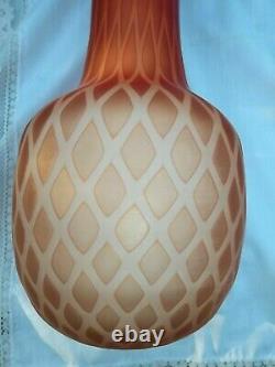 13 Antique Red Amberina Mother Of Pearl Diamond Quilted Vase Cased Satin Glass