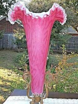 13 Victorian Antique Epergne Trumpet Vases Pink Spangle Glass Brass Ormulo Ft