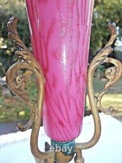 13 Victorian Antique Epergne Trumpet Vases Pink Spangle Glass Brass Ormulo Ft