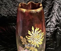 14 Antique Legras Enameled Mt Joye St. Denis Chrysanthemum Rubina Glass Vase