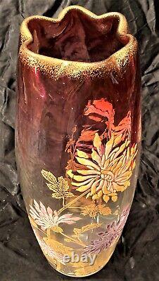 14 Antique Legras Enameled Mt Joye St. Denis Chrysanthemum Rubina Glass Vase