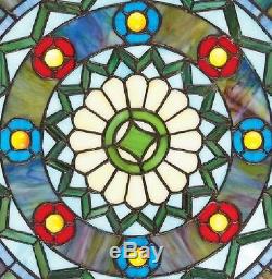 16.5 Victorian Tiffany-Style Bold Geometric Stained Glass Round window Panel