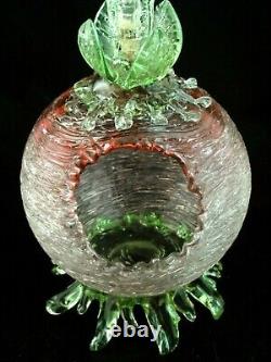 16 Antique Bohemian Loetz Pele Mele Cranberry Vaseline Threaded Art Glass Vase