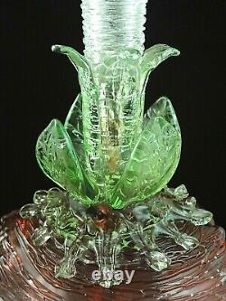 16 Antique Bohemian Loetz Pele Mele Cranberry Vaseline Threaded Art Glass Vase