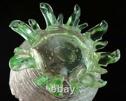 16 Antique Bohemian Loetz Pele Mele Cranberry Vaseline Threaded Art Glass Vase