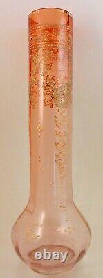 17 Antique Bohemian Apricot to Pink Enamel Rococo Art Glass Vase Loetz Harrach