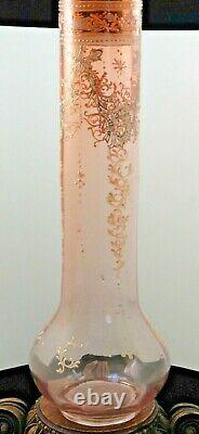 17 Antique Bohemian Apricot to Pink Enamel Rococo Art Glass Vase Loetz Harrach