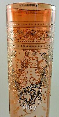 17 Antique Bohemian Apricot to Pink Enamel Rococo Art Glass Vase Loetz Harrach