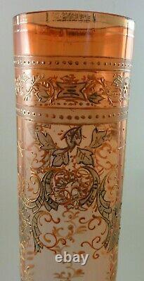 17 Antique Bohemian Apricot to Pink Enamel Rococo Art Glass Vase Loetz Harrach
