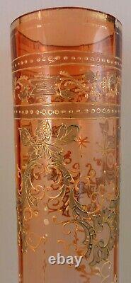 17 Antique Bohemian Apricot to Pink Enamel Rococo Art Glass Vase Loetz Harrach