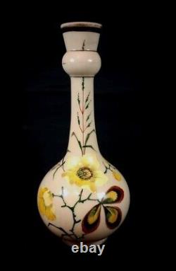 1800s Victorian 10.25 Opaline Hand Painted Floral Decor Vase withPolished Pontil