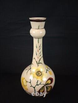 1800s Victorian 10.25 Opaline Hand Painted Floral Decor Vase withPolished Pontil