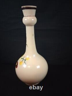 1800s Victorian 10.25 Opaline Hand Painted Floral Decor Vase withPolished Pontil