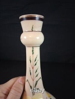 1800s Victorian 10.25 Opaline Hand Painted Floral Decor Vase withPolished Pontil