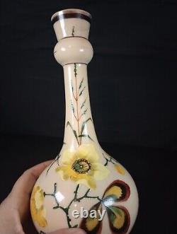 1800s Victorian 10.25 Opaline Hand Painted Floral Decor Vase withPolished Pontil