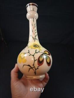 1800s Victorian 10.25 Opaline Hand Painted Floral Decor Vase withPolished Pontil