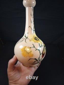 1800s Victorian 10.25 Opaline Hand Painted Floral Decor Vase withPolished Pontil