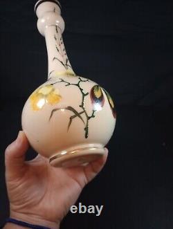 1800s Victorian 10.25 Opaline Hand Painted Floral Decor Vase withPolished Pontil