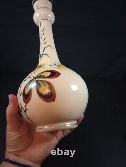 1800s Victorian 10.25 Opaline Hand Painted Floral Decor Vase withPolished Pontil