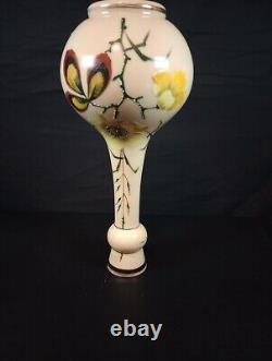 1800s Victorian 10.25 Opaline Hand Painted Floral Decor Vase withPolished Pontil