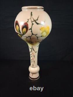 1800s Victorian 10.25 Opaline Hand Painted Floral Decor Vase withPolished Pontil