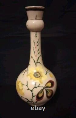 1800s Victorian 10.25 Opaline Hand Painted Floral Decor Vase withPolished Pontil