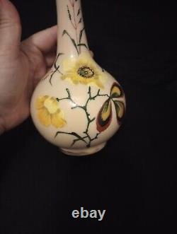 1800s Victorian 10.25 Opaline Hand Painted Floral Decor Vase withPolished Pontil