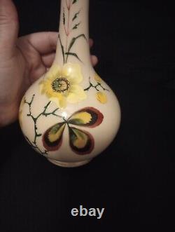 1800s Victorian 10.25 Opaline Hand Painted Floral Decor Vase withPolished Pontil